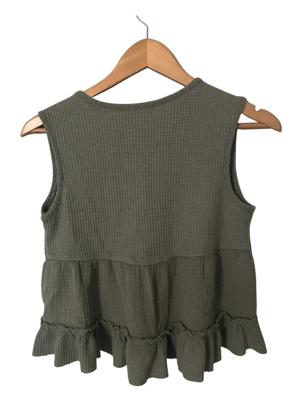 Pink Rose Olive Green V-Neck Waffle Knit Peplum Tunic - Picture 2 of 3